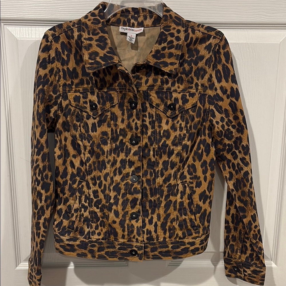 NEW! Style & Co. Leopard Print Jean Jacket in Brown and Black